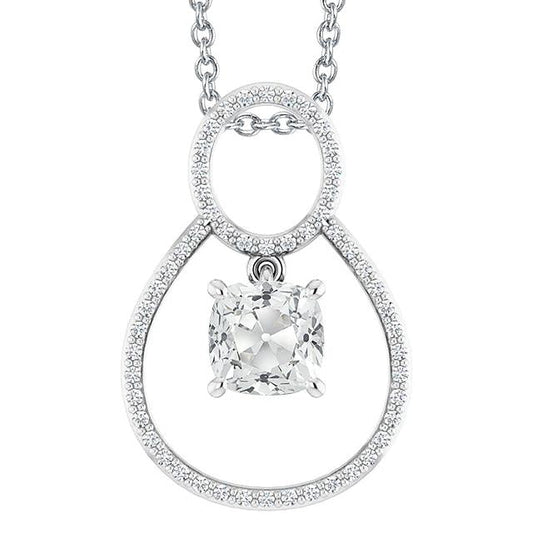 Pendente Con Cuscino Da 4,50 Carati E Naturale Diamante Tondo Vecchio Minatore In Oro Bianco 14K