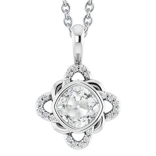 Pendente Con Cuscino Da 5 Carati E Lunetta Scorrevole In Oro 14K Con Genuino Diamanti Taglio Rotondo