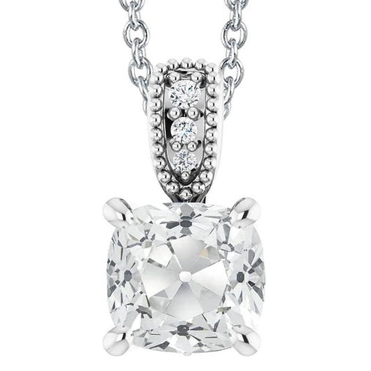 Pendente Con Cuscino Da 5,50 Carati E Genuino Diamanti Taglio Rotondo Di Un'Antica Diapositiva In Oro Bianco 14K