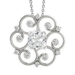 Pendente Con Cuscino Da 5,50 Ct E Vero Diamanti Tondi Old Miner Stile Vintage In Oro Bianco 14K