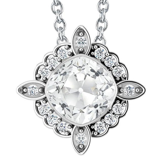 Pendente Con Cuscino Da 7 Carati E Naturale Diamante Tondo Old Miner Lunetta Scorrevole Incastonata In Oro 14K