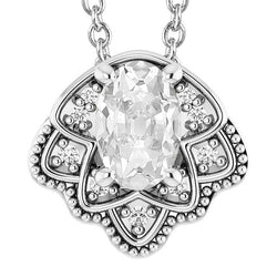 Pendente Con Genuino Diamante Ovale Da 6,50 Carati A Farfalla Taglio Vecchio In Oro Bianco 14K