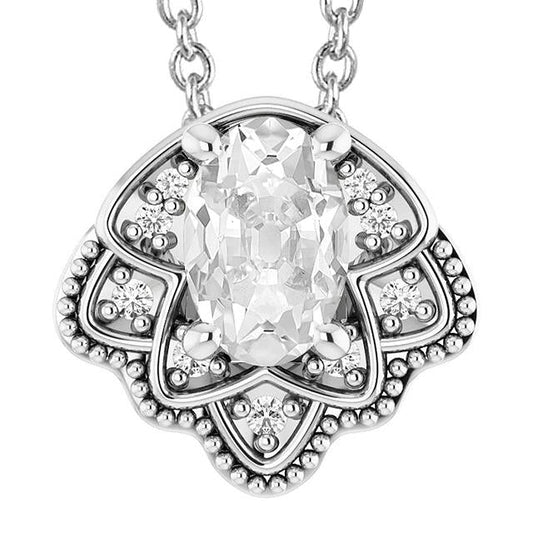 Pendente Con Genuino Diamante Ovale Da 6,50 Carati A Farfalla Taglio Vecchio In Oro Bianco 14K