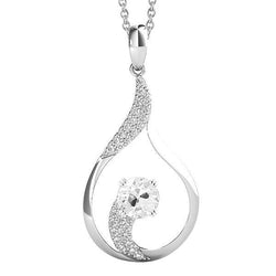 Pendente Con Genuino Diamante Taglio Rotondo 2 Carati, Doppia Punta Taglio Antico E Oro Bianco 14K