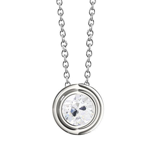 Pendente Con Genuino Diamante Tondo Da 1,50 Carati Incastonato Su Un'Antica Lunetta Da Minatore In Oro Bianco 14K