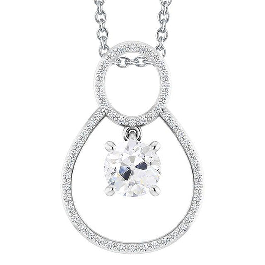 Pendente Con Genuino Diamanti Da Minatore Antico 3 Carati Con Catena Ad Artiglio In Oro Bianco 14k