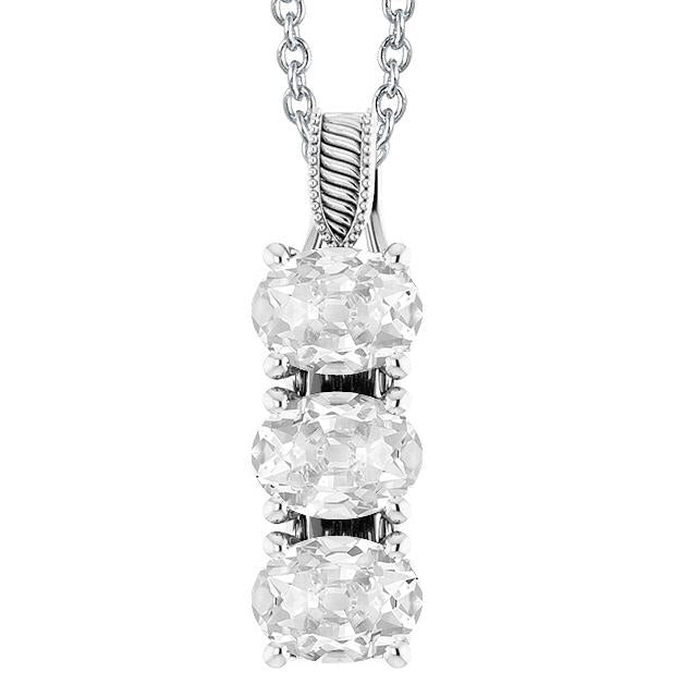 Pendente Con Genuino Diamanti Ovali 6 Carati E Tondi 3 Pietre Old Miner In Oro Bianco 14K
