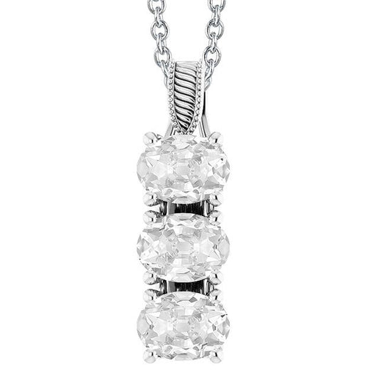 Pendente Con Genuino Diamanti Ovali 6 Carati E Tondi 3 Pietre Old Miner In Oro Bianco 14K