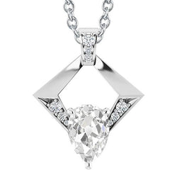 Pendente Con Genuino Diamanti Taglio Pera Da 3,50 Carati Old Mine In Gioielli In Oro Bianco 14K
