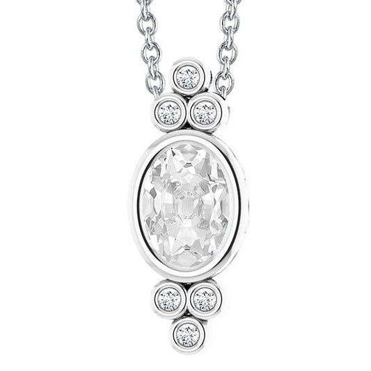 Pendente Con Lunetta Scorrevole Old In Genuino Diamanti Taglio Ovale Da 4,50 Carati In Oro Bianco 14K