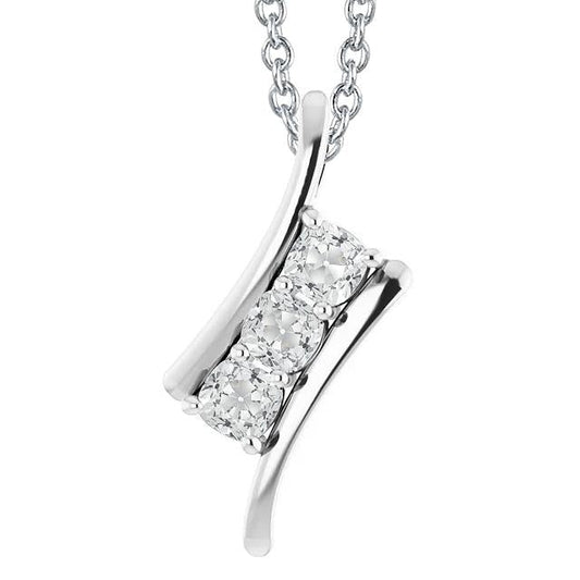 Pendente Con Naturale Diamante Cuscino 4,50 Carati 3 Pietre Old Miner In Oro Bianco 14K