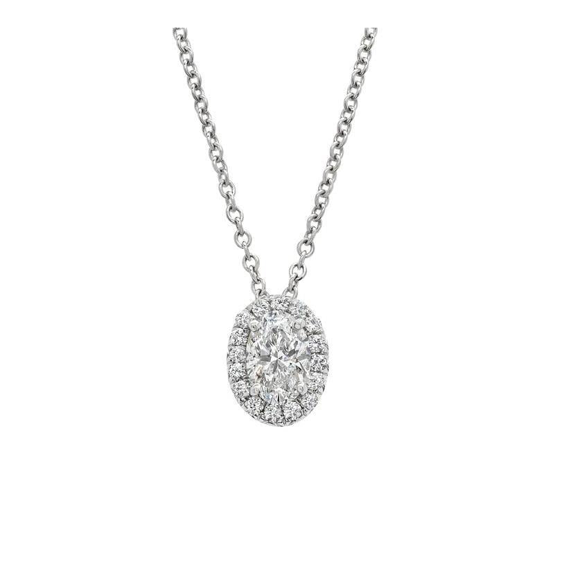 Pendente Con Naturale Diamante Ovale E Taglio Rotondo Da 2,60 Ct E Collana In Oro Bianco 14K