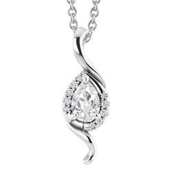 Pendente Con Naturale Diamante Taglio Pera Da 2,50 Carati E Vecchio Minatore In Oro Bianco 14K