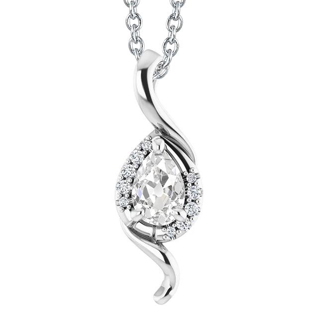 Pendente Con Naturale Diamante Taglio Pera Da 2,50 Carati E Vecchio Minatore In Oro Bianco 14K