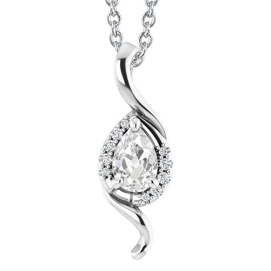 Pendente Con Naturale Diamante Taglio Pera Da 2,50 Carati E Vecchio Minatore In Oro Bianco 14K
