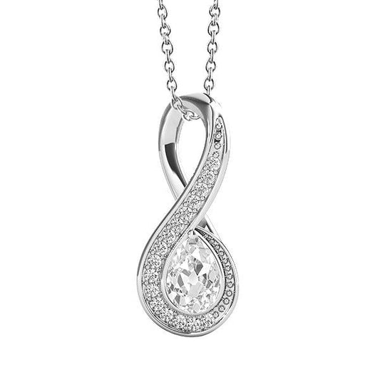 Pendente Con Naturale Diamante Tondo Pera 2 Carati E Vecchio Minatore Infinity Style In Oro Bianco 14K
