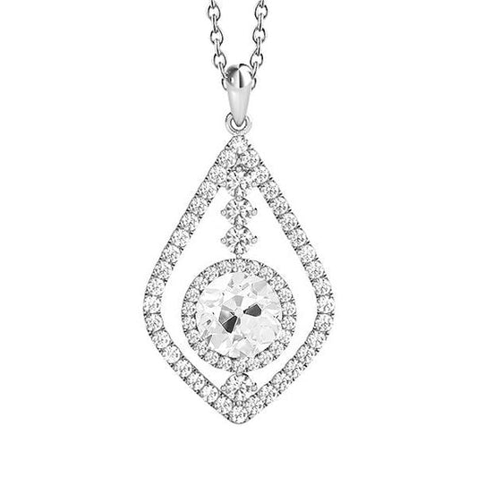 Pendente Con Naturale Diamante Tondo Taglio Antico Di 3 Carati E Oro Bianco 14K Su Cauzione