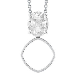 Pendente Con Naturale Diamanti 5 Carati Ovali E Taglio Rotondo Old Con Griffe In Oro Bianco 14K