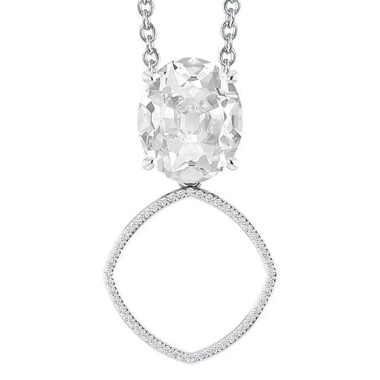 Pendente Con Naturale Diamanti 5 Carati Ovali E Taglio Rotondo Old Con Griffe In Oro Bianco 14K