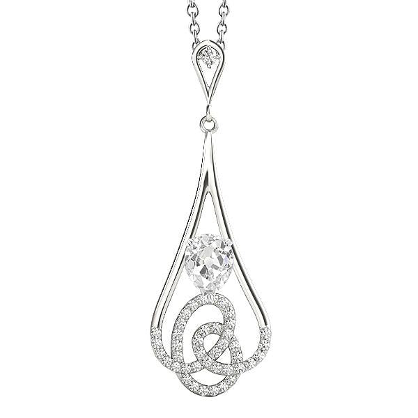 Pendente Con Pera 2 Carati E Genuino Diamante Taglio Rotondo Old Mine In Oro Bianco 14K