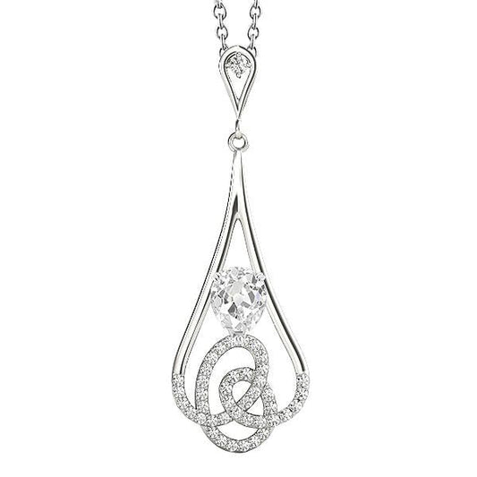 Pendente Con Pera 2 Carati E Genuino Diamante Taglio Rotondo Old Mine In Oro Bianco 14K