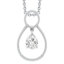 Pendente Con Pera Da 3,50 Carati E Genuino Diamanti Round, Vecchio Minatore In Oro Bianco 14K