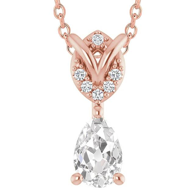 Pendente Con Pera Da 3,50 Carati E Naturale Diamante Tondo E Vecchio Minatore In Oro Rosa 14K