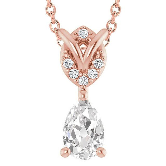 Pendente Con Pera Da 3,50 Carati E Naturale Diamante Tondo E Vecchio Minatore In Oro Rosa 14K