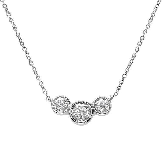 Pendente Con Tre Pietre Tonde Con Vero Diamanti Tondi In Oro Bianco 3,5 Carati E 14K
