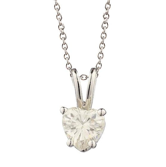 Pendente Con Vero Diamante 2 Carati Taglio Cuore Incastonato E Oro Bianco 14K
