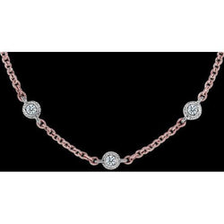 Pendente Con Vero Diamante 7 Carati E Collana In Oro Rosa/Bianco 14K Nuovo