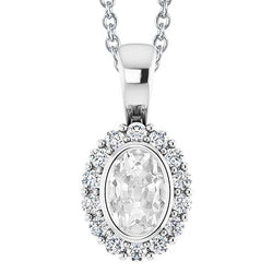 Pendente Con Vero Diamante Ovale A Forma Di Lunetta Da Minatore Antico Da 5,50 Carati E Anello In Oro Bianco 14K
