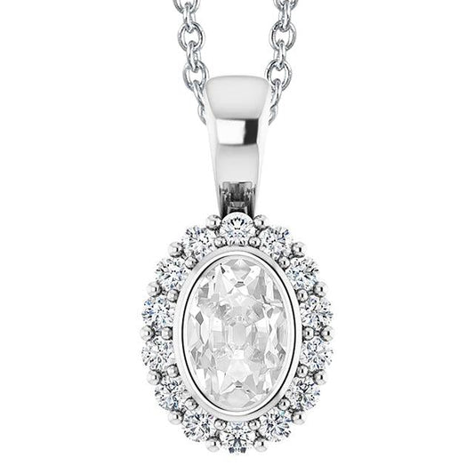 Pendente Con Vero Diamante Ovale A Forma Di Lunetta Da Minatore Antico Da 5,50 Carati E Anello In Oro Bianco 14K