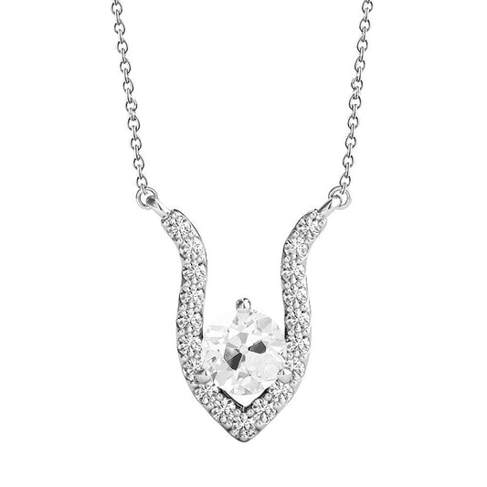 Pendente Con Vero Diamante Tondo 3 Carati E Oro Bianco 14K A Forma Di Vecchio Minatore V