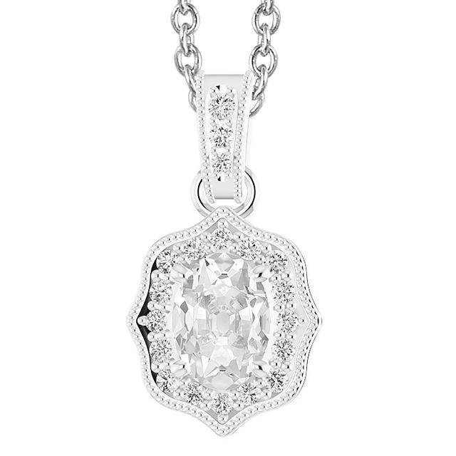 Pendente Con Vero Diamante Tondo E Ovale Da 4,50 Carati Dell'Alone Di Un Vecchio Minatore In Oro Bianco 14K