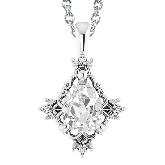 Pendente Con Vero Diamanti A Forma Di Pera Da 3,50 Carati Incastonati In Oro Bianco 14K Con Artiglio Di Minatore