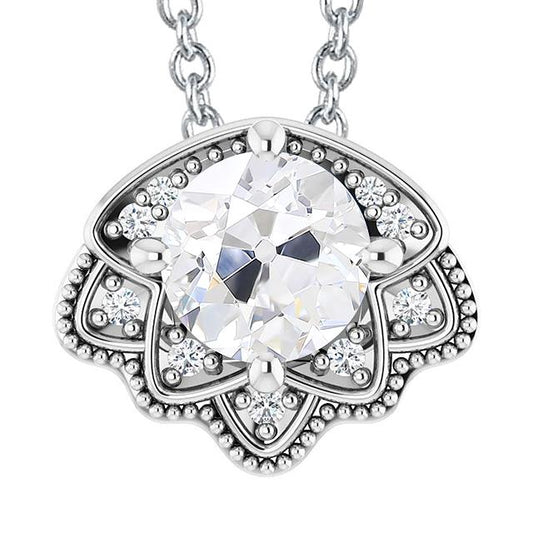 Pendente Con Vero Diamanti Rotondi Old Mine Da 5,50 Carati Con Catena In Oro Bianco 14K