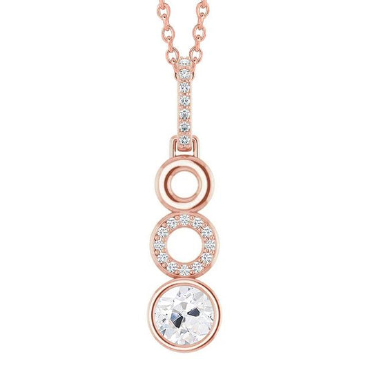 Pendente Con Vero Diamanti Tondi 2 Carati Lunetta Vecchio Minatore Incastonato In Oro Rosa 14K