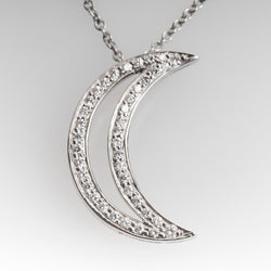 Pendente Con Vero Diamanti Tondi Stile Luna Da 2 Carati E Oro Bianco 14K