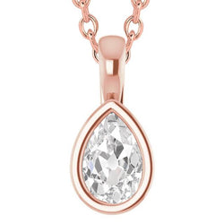 Pendente Donna Con Naturale Diamanti Pear 5 Carati E Lunetta Scorrevole Old Miner In Oro Rosa 14K