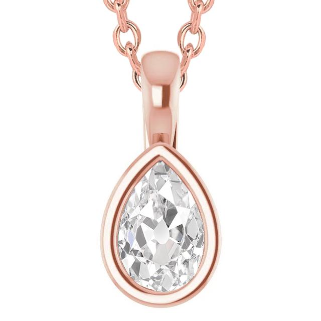 Pendente Donna Con Naturale Diamanti Pear 5 Carati E Lunetta Scorrevole Old Miner In Oro Rosa 14K