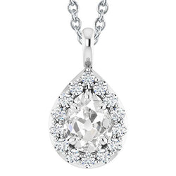Pendente Halo Antico Con Genuino Diamanti Taglio Pera Da 4,50 Carati In Oro Bianco 14K