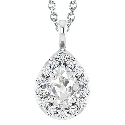 Pendente Halo Antico Con Genuino Diamanti Taglio Pera Da 4,50 Carati In Oro Bianco 14K