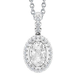 Pendente Halo Antico Da Donna Con 5,50 Carati Di Vero Diamante A Taglio Ovale 14K White Gold