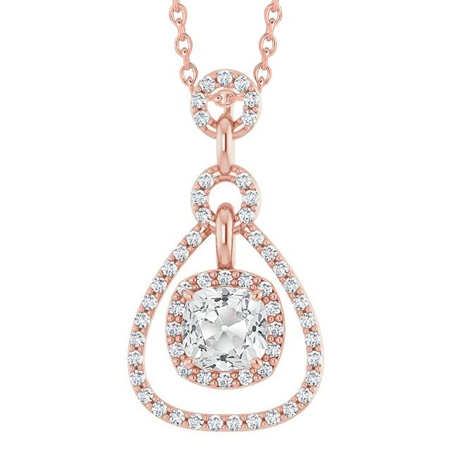 Pendente Halo Con Cuscino Da Minatore Tondo Di Vero Diamante Tondo 4 Carati In Oro Rosa 14K