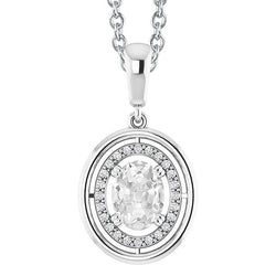 Pendente Halo Con Genuino Diamante Taglio Ovale 3 Carati Un Vecchio Con Doppio Artiglio Incastonato In Oro Bianco 14K