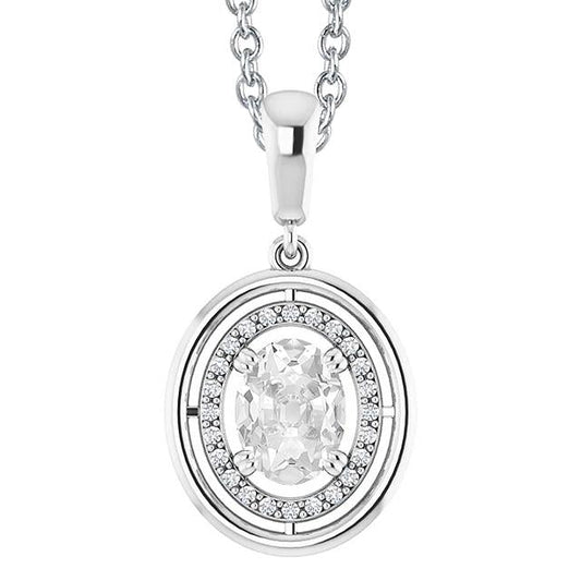 Pendente Halo Con Genuino Diamante Taglio Ovale 3 Carati Un Vecchio Con Doppio Artiglio Incastonato In Oro Bianco 14K