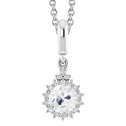 Pendente Halo Con Genuino Diamante Tondo Taglio 3 Carati In Oro Bianco 14K
