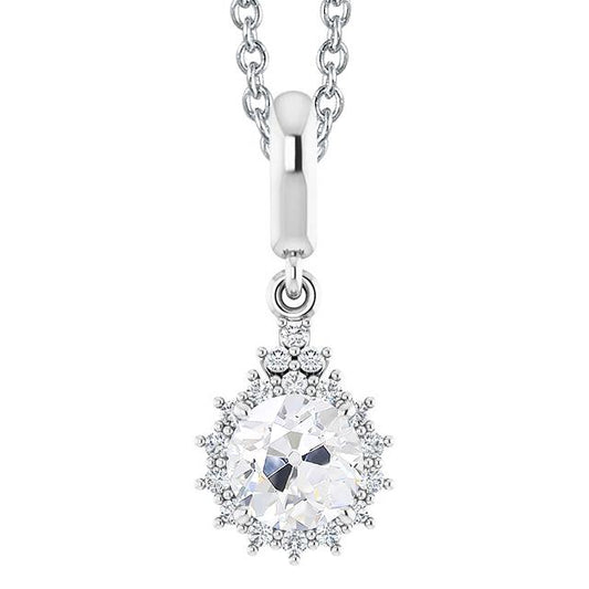 Pendente Halo Con Genuino Diamante Tondo Taglio 3 Carati In Oro Bianco 14K