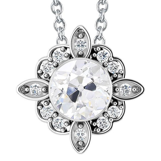Pendente Halo Con Lunetta Scorrevole Old Miner Con Naturale Diamanti A Taglio Rotondo Da 5 Carati In Oro 14K